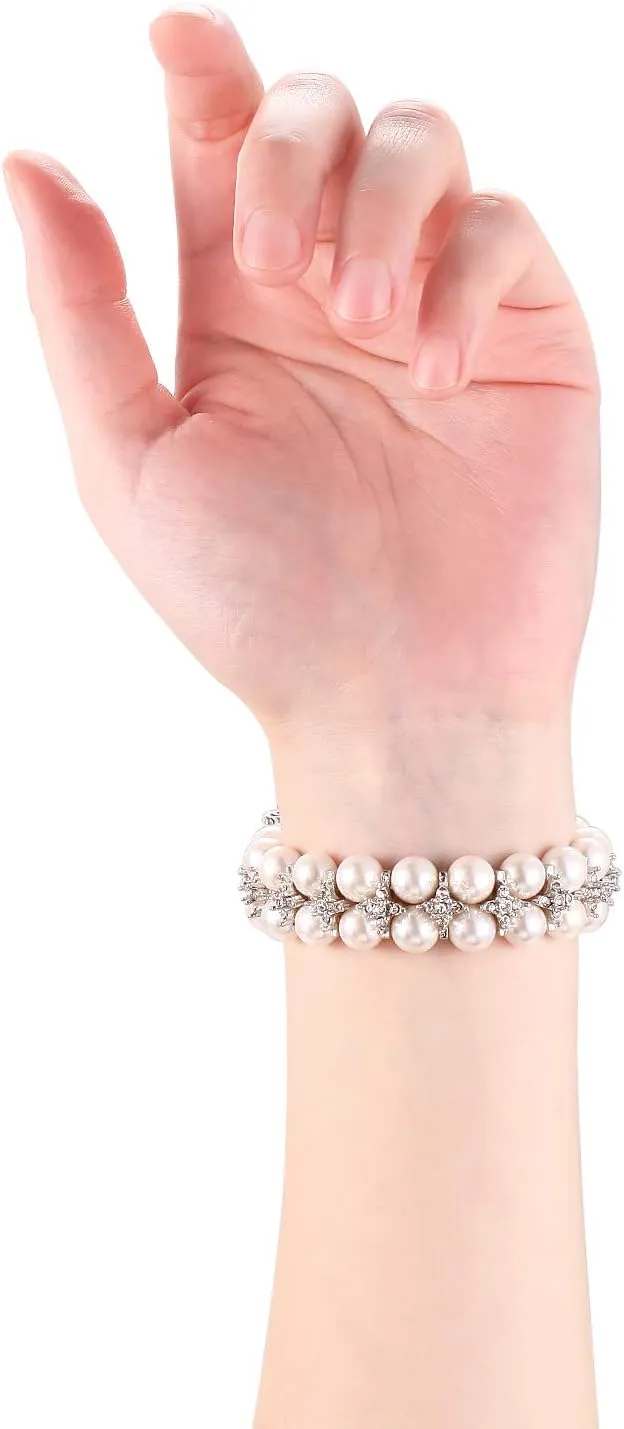 fastgo Compatible with Apple Watch Band Pearl Series 9 8 41mm, Women Fancy Handpicked Beaded Elastic Bracelet, Jewelry Stretch Pearl Strap for Iwatch SE Series 8/7/6/5/4/3/2/1(Pure White, 38/40/41mm)