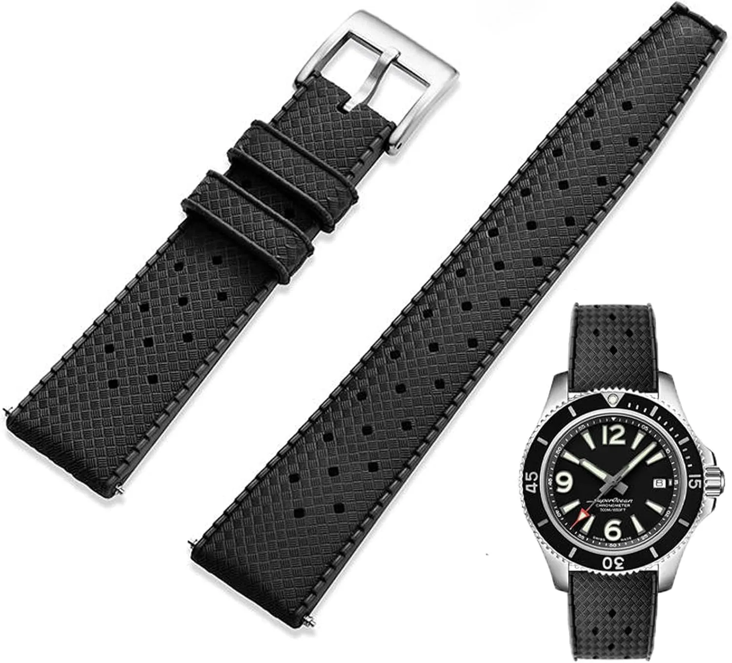 FKM Rubber Watch Strap Quick Release Tropical Style Fluororubber 18mm 20mm 22mm Soft Breathable Durable FKM Rubber Watch Band Universal Replacement Band Strap for Men Women