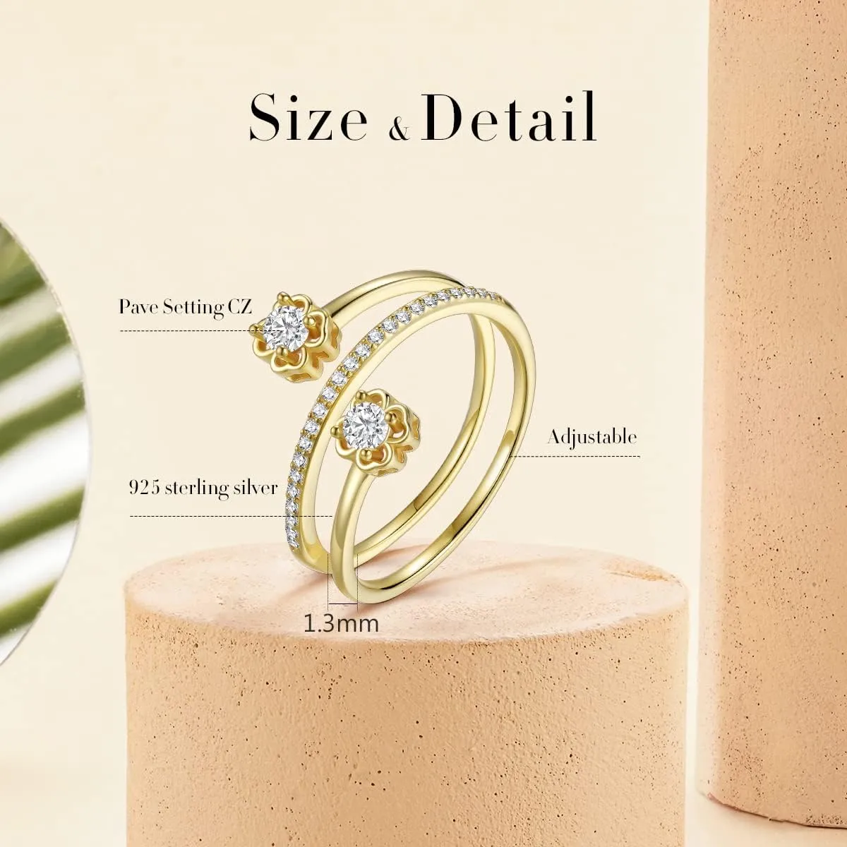 FOREVER QUEEN Women Rings Star Sun Colorful Zircon Adjustable 925 Sterling Silver Rainbow Toe Rings Thumb Rings for Women