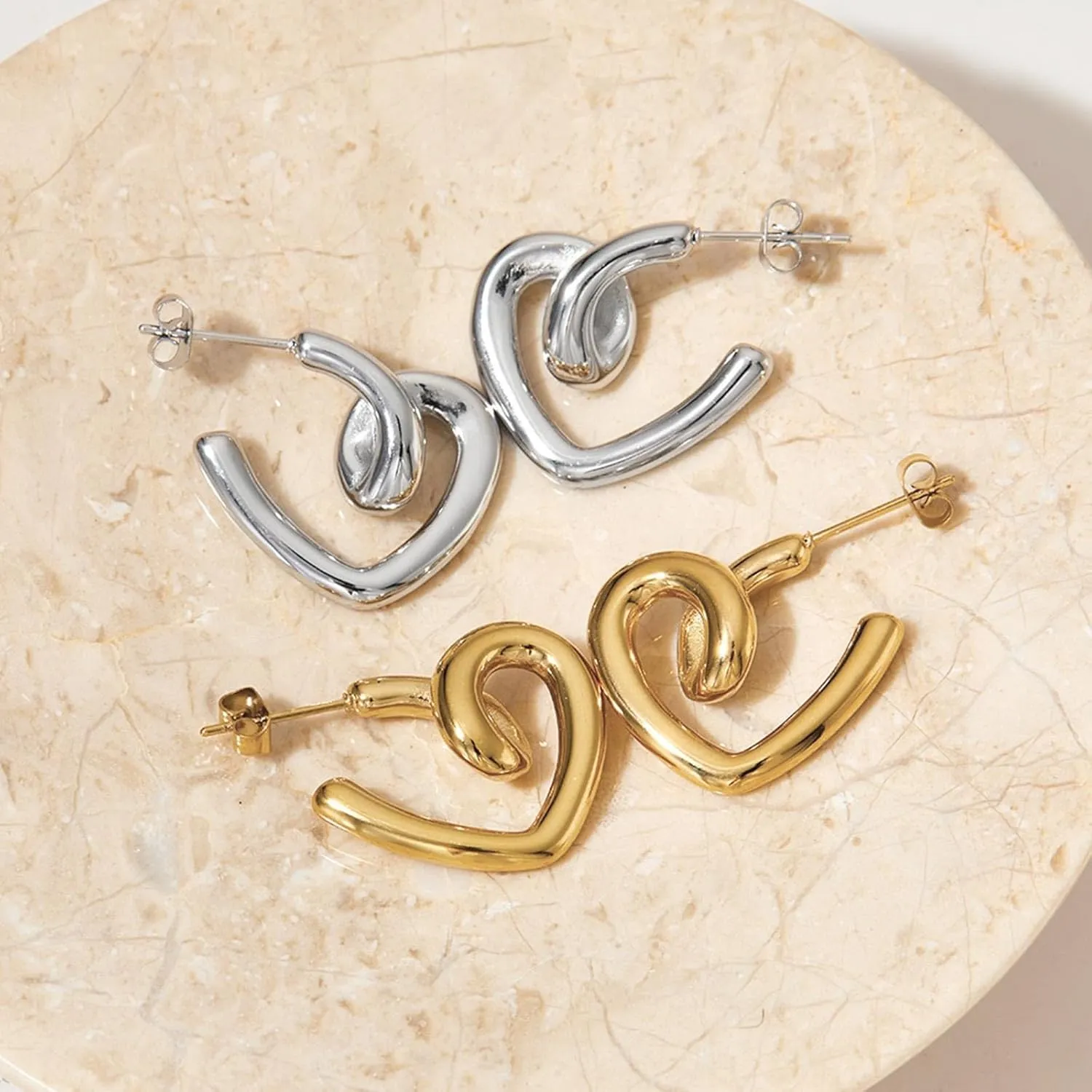 Gold Bow Heart Dangle Earrings For Women Silver Ribbon Bow Stud Earrings Heart Shaped Jewelry