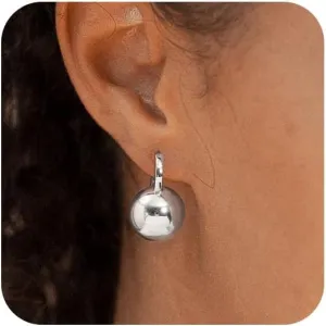 Gold Dangle Earrings for Women Sterling Silver Ball Drop Earrings Hypoallergenic Round Hoop Leverback Lightweight Fashion Jewelry
