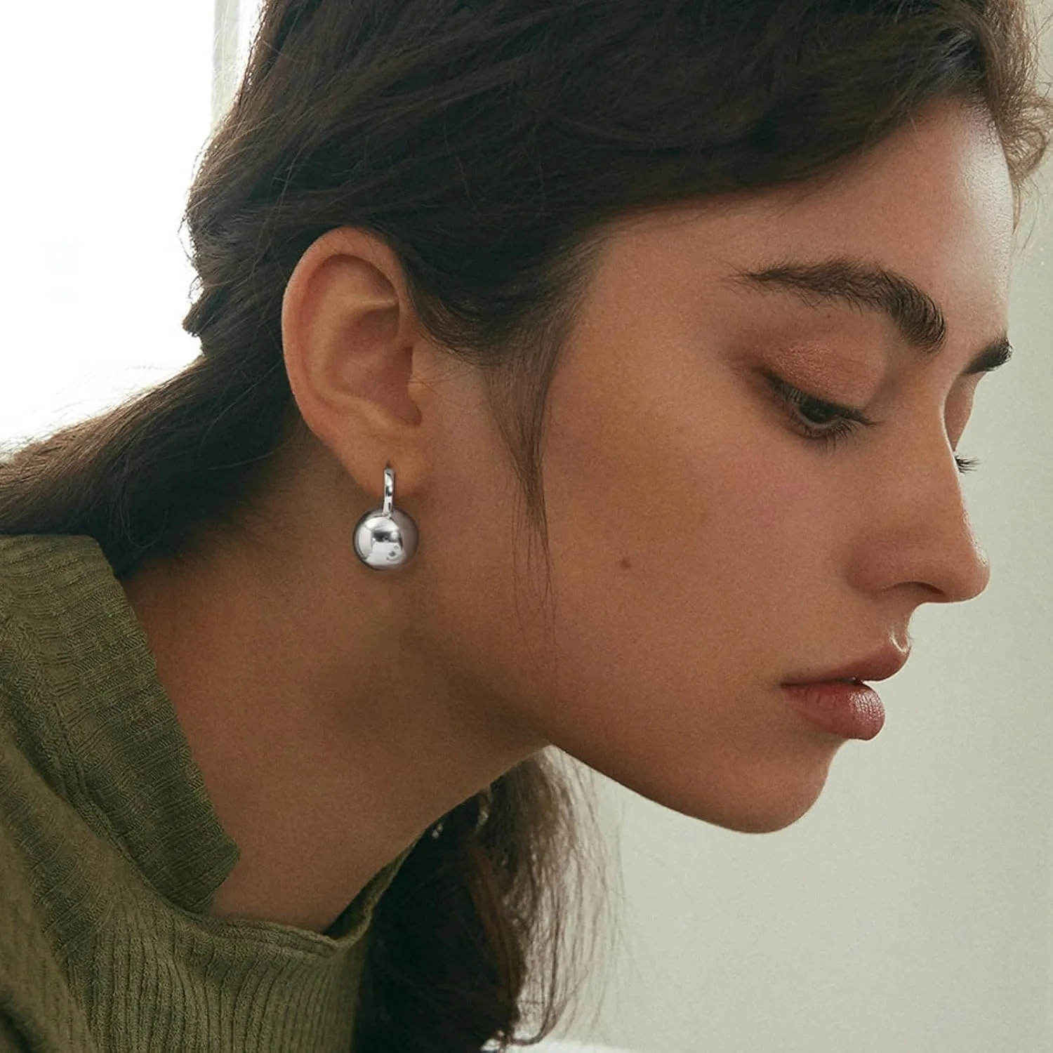 Gold Dangle Earrings for Women Sterling Silver Ball Drop Earrings Hypoallergenic Round Hoop Leverback Lightweight Fashion Jewelry