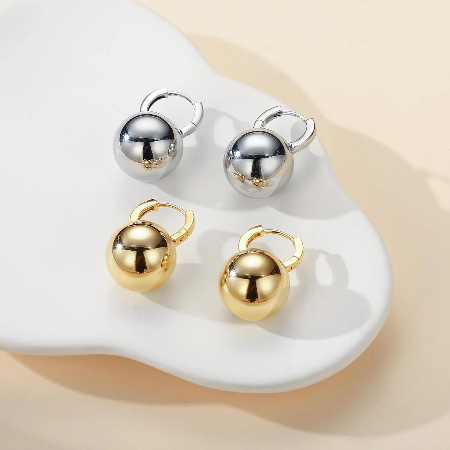 Gold Dangle Earrings for Women Sterling Silver Ball Drop Earrings Hypoallergenic Round Hoop Leverback Lightweight Fashion Jewelry