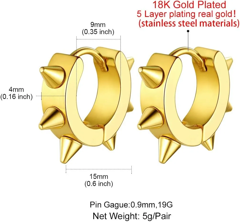 GoldChic Jewelry Mens Earrings Hoop, Surgical Steel Hipster Punk Spike Hoop Huggie Earrings for Men/Women, Hypoallergenic for Sensitive Ears,Gift Box Included