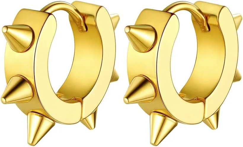 GoldChic Jewelry Mens Earrings Hoop, Surgical Steel Hipster Punk Spike Hoop Huggie Earrings for Men/Women, Hypoallergenic for Sensitive Ears,Gift Box Included
