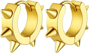 GoldChic Jewelry Mens Earrings Hoop, Surgical Steel Hipster Punk Spike Hoop Huggie Earrings for Men/Women, Hypoallergenic for Sensitive Ears,Gift Box Included