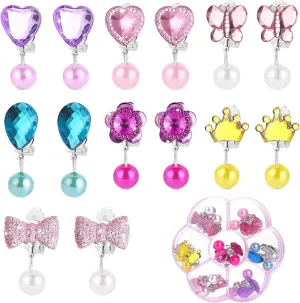 Grevosea 7 Pairs Clip on Earrings, Jewelry Dress Up Earrings Set No Pierced Jewelry Accessories for Party Favors Birthdays Day Gift Boxed (Pearl Style)