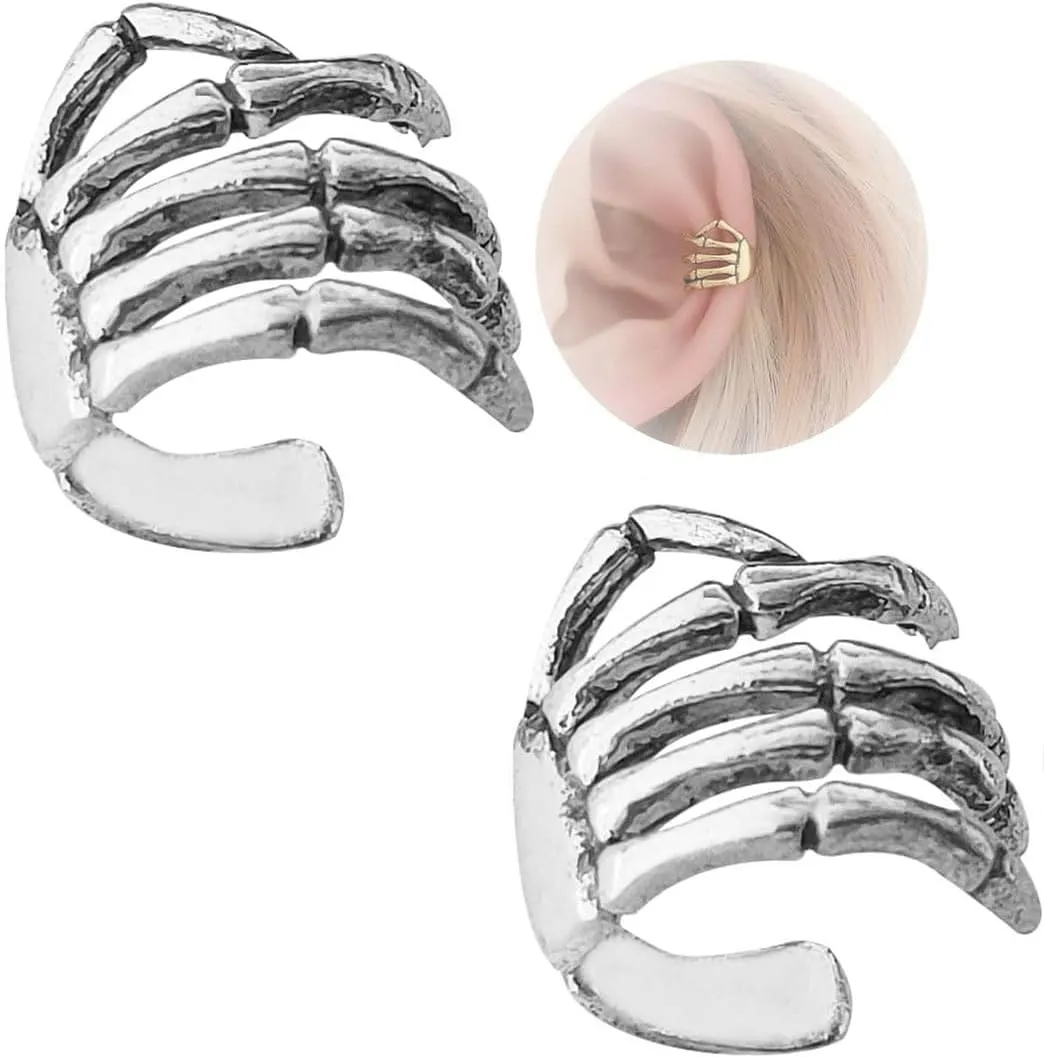 Halloween Skeleton Hand Ear Cuffs Gothic Skull Finger Earrings for Women Spooky Clip On Halloween Earrings Womens