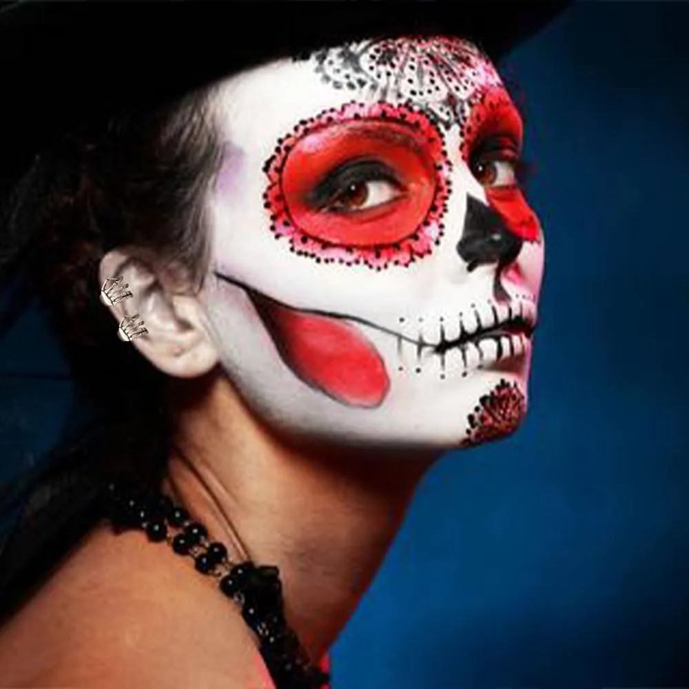 Halloween Skeleton Hand Ear Cuffs Gothic Skull Finger Earrings for Women Spooky Clip On Halloween Earrings Womens