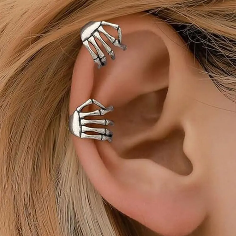 Halloween Skeleton Hand Ear Cuffs Gothic Skull Finger Earrings for Women Spooky Clip On Halloween Earrings Womens