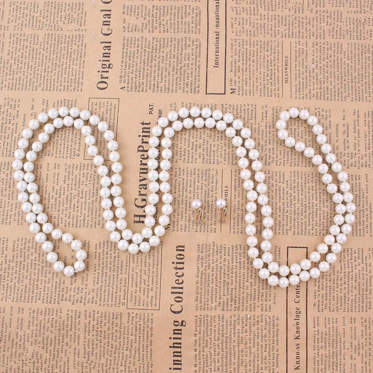 Handmade Faux Pearl Necklace and Clip on Earrings Jewelry Sets for Women Bib Choker Collar Necklace