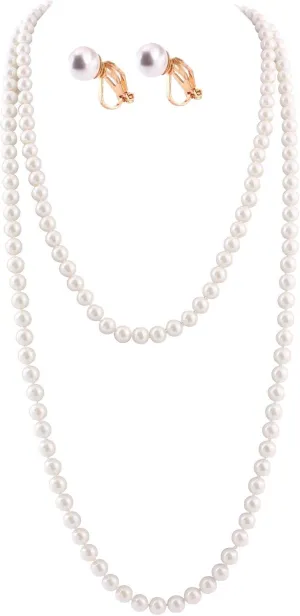 Handmade Faux Pearl Necklace and Clip on Earrings Jewelry Sets for Women Bib Choker Collar Necklace