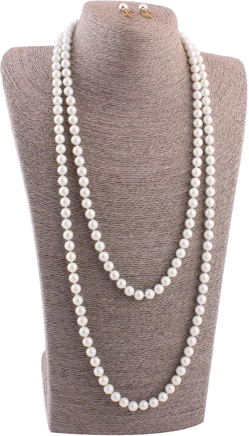 Handmade Faux Pearl Necklace and Clip on Earrings Jewelry Sets for Women Bib Choker Collar Necklace