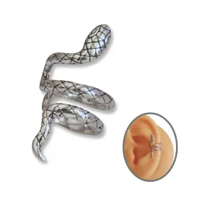 Handmade SINGLE Adjustable Snake Ear Cuff for Right Ear, Sterling Silver Clip On Non Piercing Huggie Earrings for Women, Animal Ear Wrap Fake Ear Cartilage Clips, By MiYa Jewelry (Left Ear)