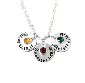 Handstamped Silver Necklace Name Necklace Birthstone Jewelry Silver Necklace Custom Necklace Birthstone Necklace Gift for Mom Mom Necklace
