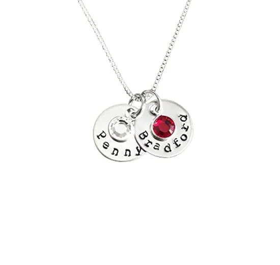 Handstamped Silver Necklace Name Necklace Silver Birthstone Jewelry Silver Necklace Custom Necklace Birthstone Necklace Gift for Mom Mom Necklace