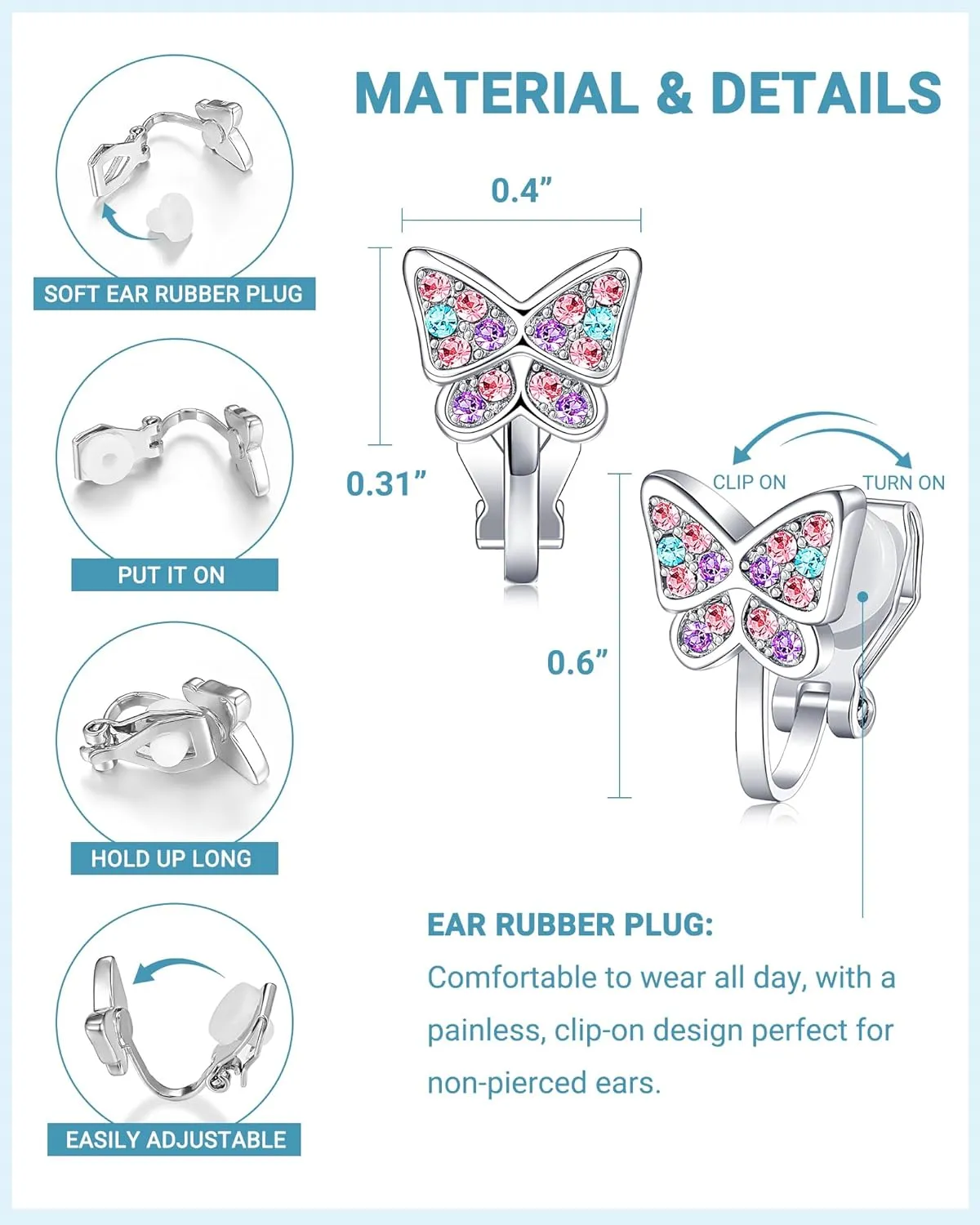 Hypoallergenic Cute Butterfly Clip on Earrings for Granddaughter Daughter, Valentines Birthday Graduation Gifts for Kids Girls