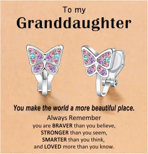 Hypoallergenic Cute Butterfly Clip on Earrings for Granddaughter Daughter, Valentines Birthday Graduation Gifts for Kids Girls