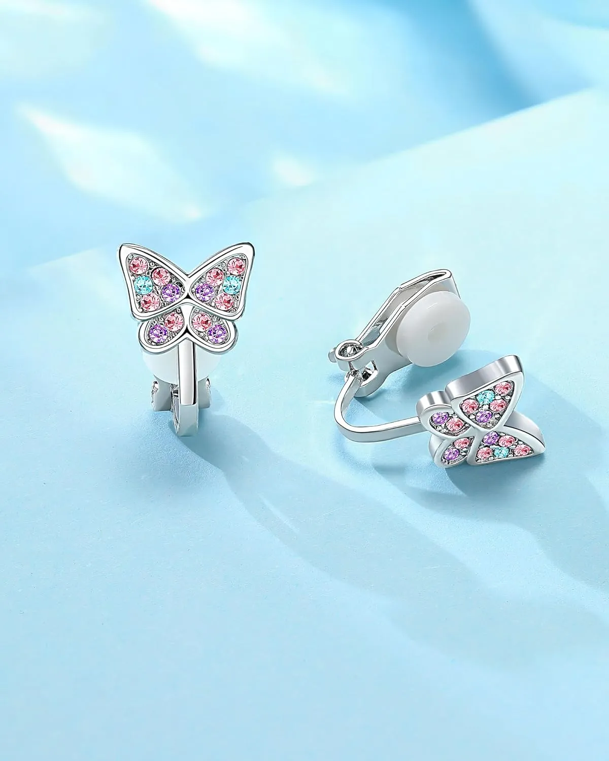 Hypoallergenic Cute Butterfly Clip on Earrings for Granddaughter Daughter, Valentines Birthday Graduation Gifts for Kids Girls