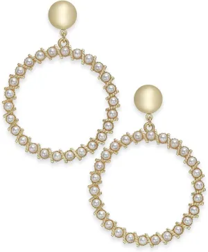 INC International Concepts I.N.C. Extra Large 2.75" Gold-Tone Imitation Pearl Drop Hoop Earrings