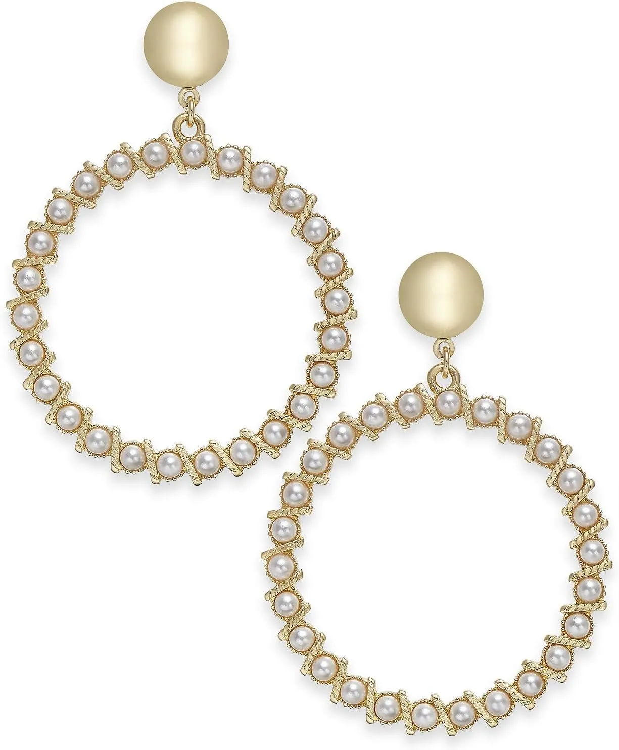 INC International Concepts I.N.C. Extra Large 2.75" Gold-Tone Imitation Pearl Drop Hoop Earrings