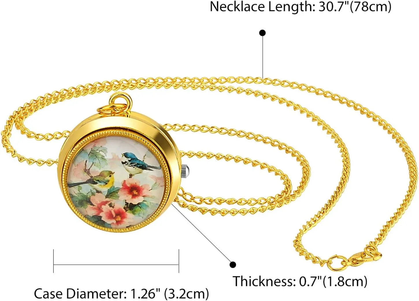 JewelryWe Vintage Pocket Watch for Women - Classic Gold Plated Round Analog Quartz Watch Clock Pendant Necklace with Chain