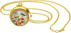 JewelryWe Vintage Pocket Watch for Women - Classic Gold Plated Round Analog Quartz Watch Clock Pendant Necklace with Chain