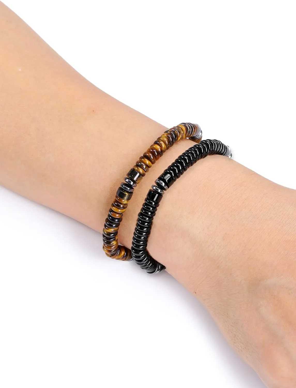 Jovivi Healing Crystal Bracelet for Men Hematite Black Obsidian Tiger Eye Gemstone Beaded Bracelets Adjustable Protection Crystals Natural Stone Beads Bracelet for Men Women Anxiety Relief