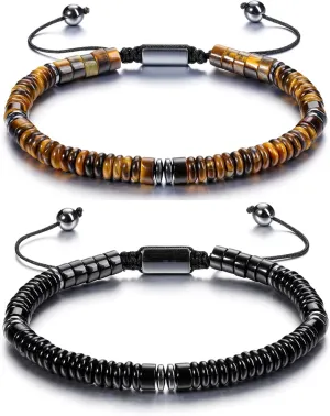Jovivi Healing Crystal Bracelet for Men Hematite Black Obsidian Tiger Eye Gemstone Beaded Bracelets Adjustable Protection Crystals Natural Stone Beads Bracelet for Men Women Anxiety Relief