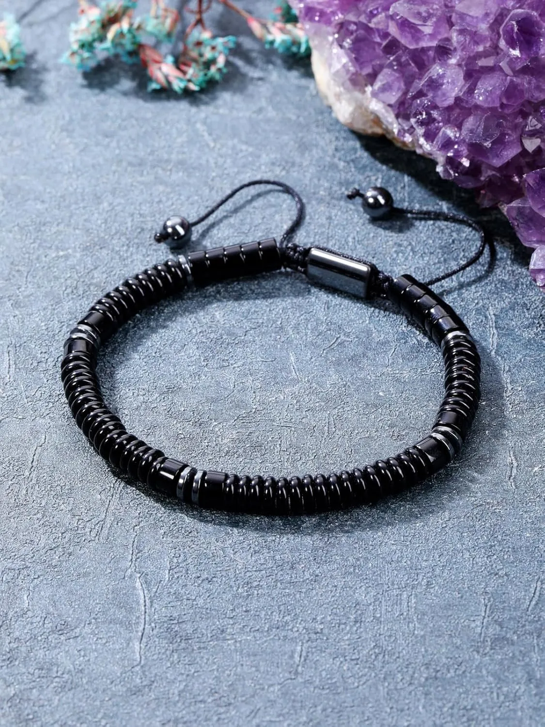 Jovivi Healing Crystal Bracelet for Men Hematite Black Obsidian Tiger Eye Gemstone Beaded Bracelets Adjustable Protection Crystals Natural Stone Beads Bracelet for Men Women Anxiety Relief