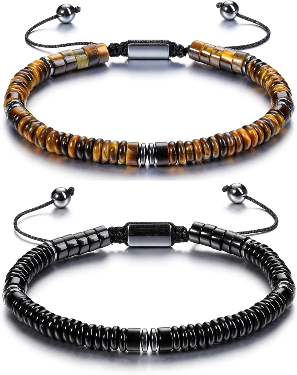 Jovivi Healing Crystal Bracelet for Men Hematite Black Obsidian Tiger Eye Gemstone Beaded Bracelets Adjustable Protection Crystals Natural Stone Beads Bracelet for Men Women Anxiety Relief