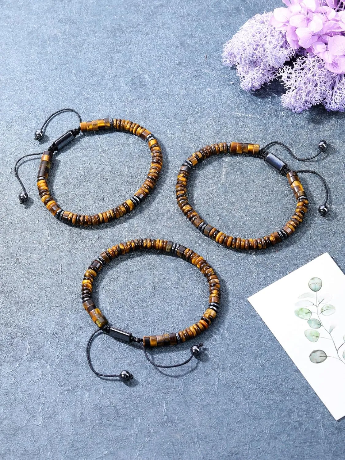 Jovivi Healing Crystal Bracelet for Men Hematite Black Obsidian Tiger Eye Gemstone Beaded Bracelets Adjustable Protection Crystals Natural Stone Beads Bracelet for Men Women Anxiety Relief