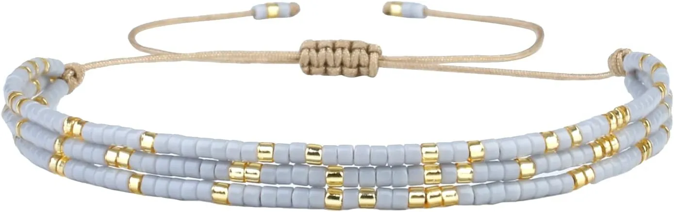 KELITCH Miyuki Multi Strand Bracelets Colorful Mix Gold Bead Bracelets Handmade Beach Bracelets for Women (Gray 40I)