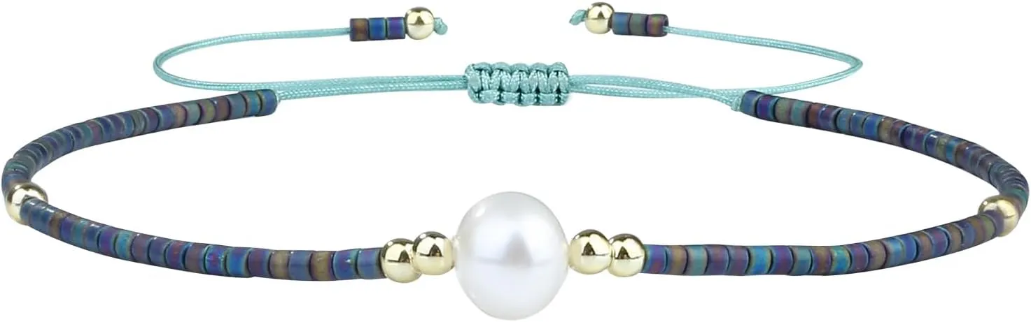 KELITCH Women Pearl Bracelets Handmade Friendship Bracelets Pearl Miyuki Beaded Strand Bracelets