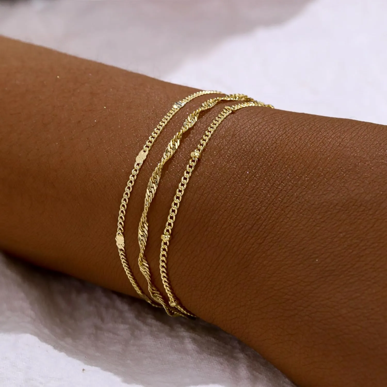 Kyerlyn Gold Bracelets for Women 14K Gold Bracelets Set for Women Dainty Herringbone Twisted Rope Chain Paperclip Link Bracelets Leaf Dot Bracelet Jewelry Gifts for Women