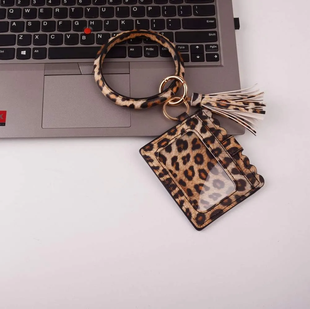 Lantintop Multifunctional Bangle Key Ring Card Holder PU Leather Round Keychain With Matching Wristlet Wallet For Women Girls