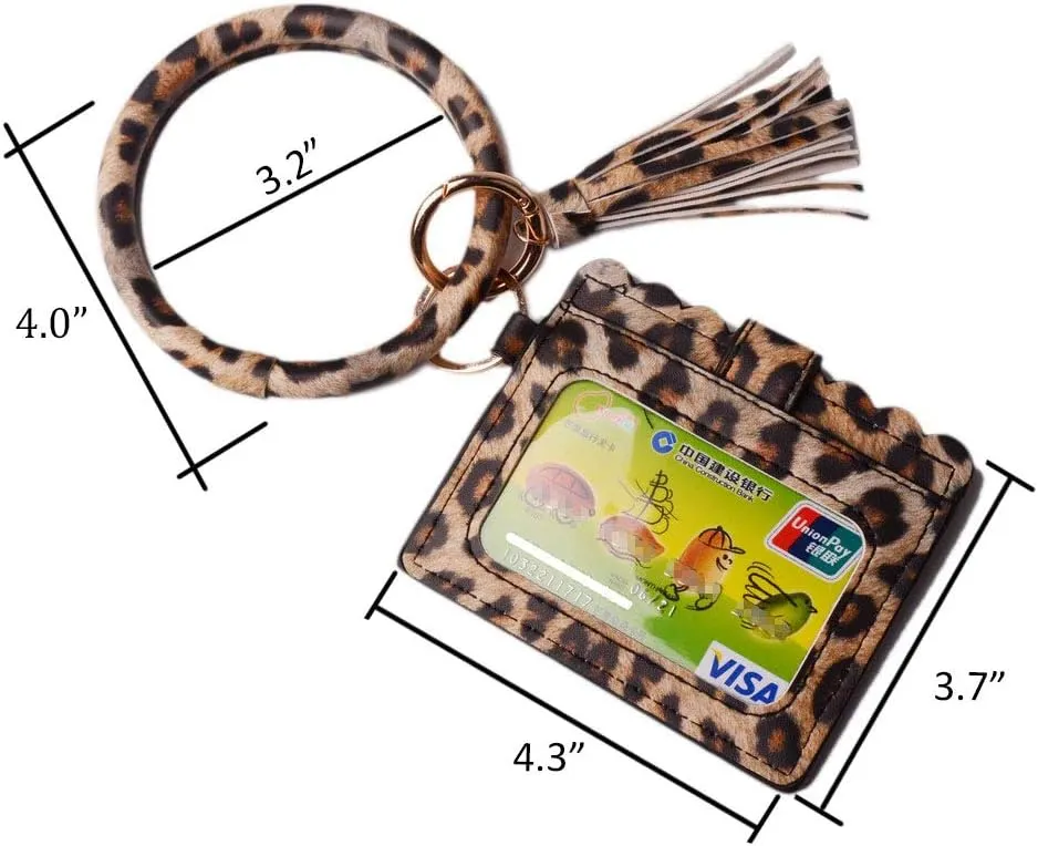 Lantintop Multifunctional Bangle Key Ring Card Holder PU Leather Round Keychain With Matching Wristlet Wallet For Women Girls