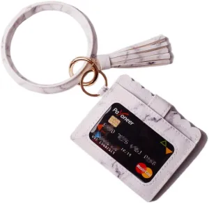 Lantintop Multifunctional Bangle Key Ring Card Holder PU Leather Round Keychain With Matching Wristlet Wallet For Women Girls