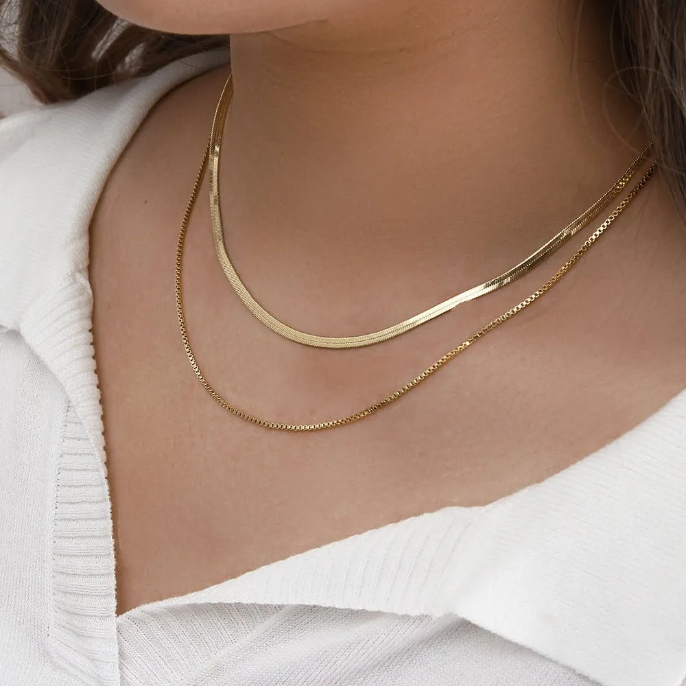 Layered Herringbone Chain Necklace