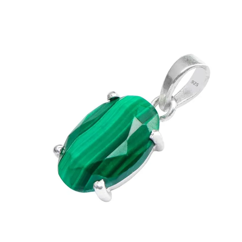 Malachite Stone Pendant, 925 Sterling Silver Pendant Necklace For Women, Natural Gemstone Pendant Necklace, Solitaire Pendant