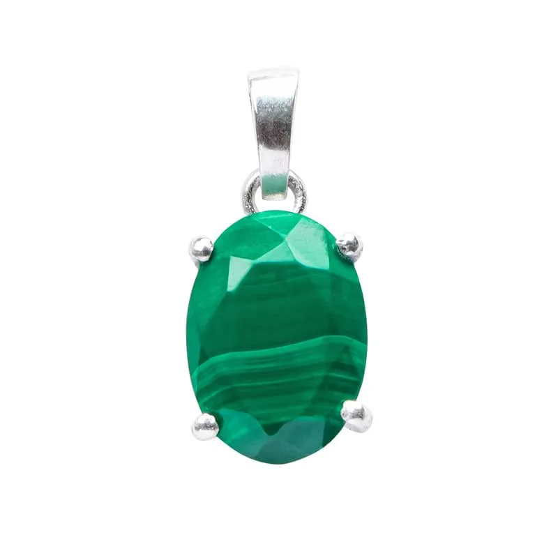 Malachite Stone Pendant, 925 Sterling Silver Pendant Necklace For Women, Natural Gemstone Pendant Necklace, Solitaire Pendant
