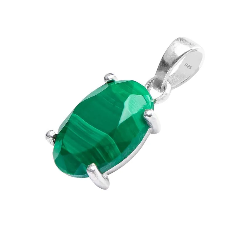 Malachite Stone Pendant, 925 Sterling Silver Pendant Necklace For Women, Natural Gemstone Pendant Necklace, Solitaire Pendant