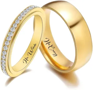 Personalized Matching Heart Wedding Rings Set - Him & Her Promise Rings with Names Engraved