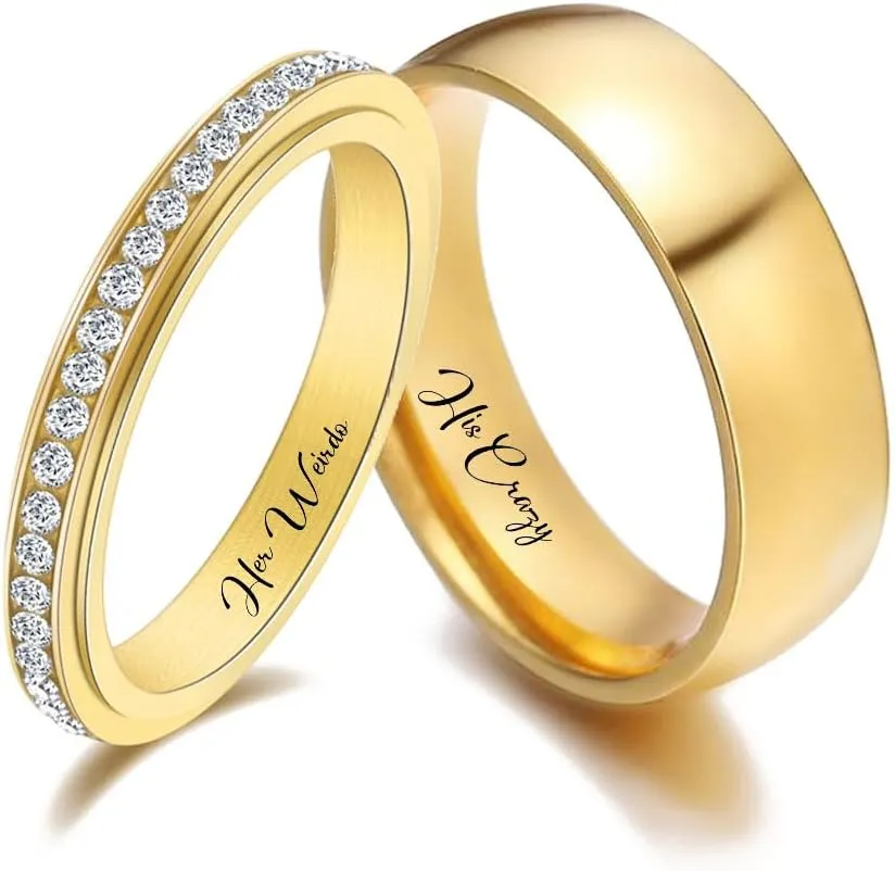 Personalized Matching Heart Wedding Rings Set - Him & Her Promise Rings with Names Engraved
