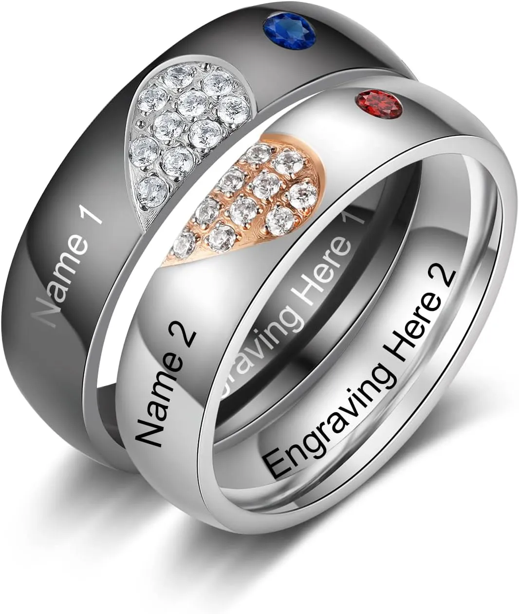 Personalized Promise Rings for Couples - Matching His & Hers Stainless Steel Wedding Ring Set