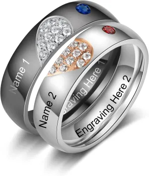 Personalized Promise Rings for Couples - Matching His & Hers Stainless Steel Wedding Ring Set