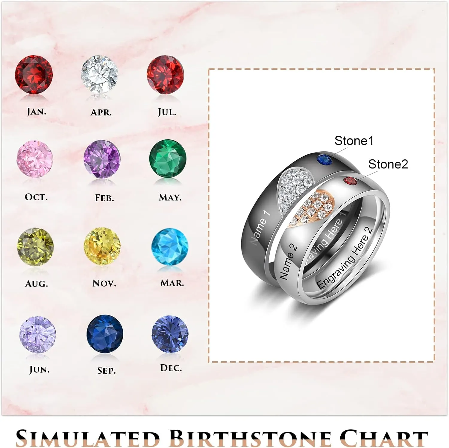Personalized Promise Rings for Couples - Matching His & Hers Stainless Steel Wedding Ring Set