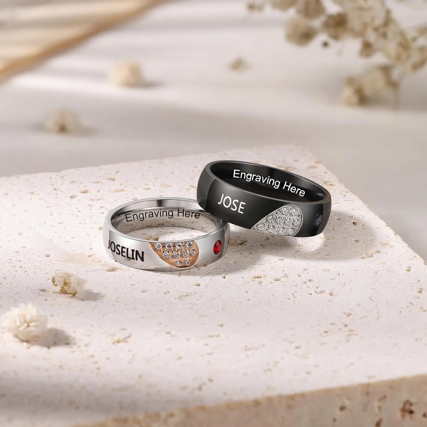 Personalized Promise Rings for Couples - Matching His & Hers Stainless Steel Wedding Ring Set