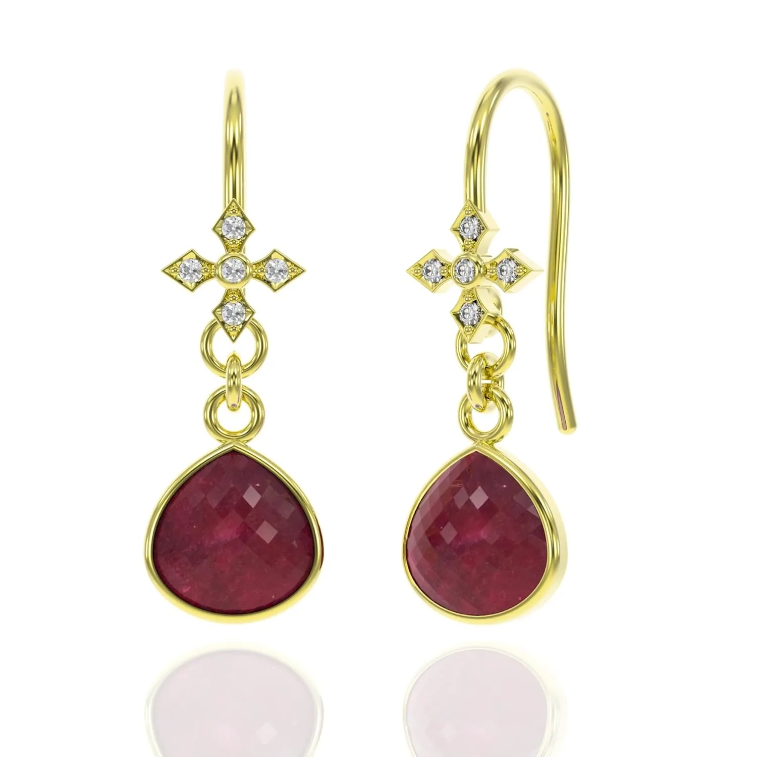 Ruby Earrings for Women in Heart Dangle Drop Shape - 18K Gold Vermeil, Certified 925 Sterling Silver Earring - Hypoallergenic Gold Jewelry for Women, Ideal Mothers Day Gifts, Birthday Gifts for Women