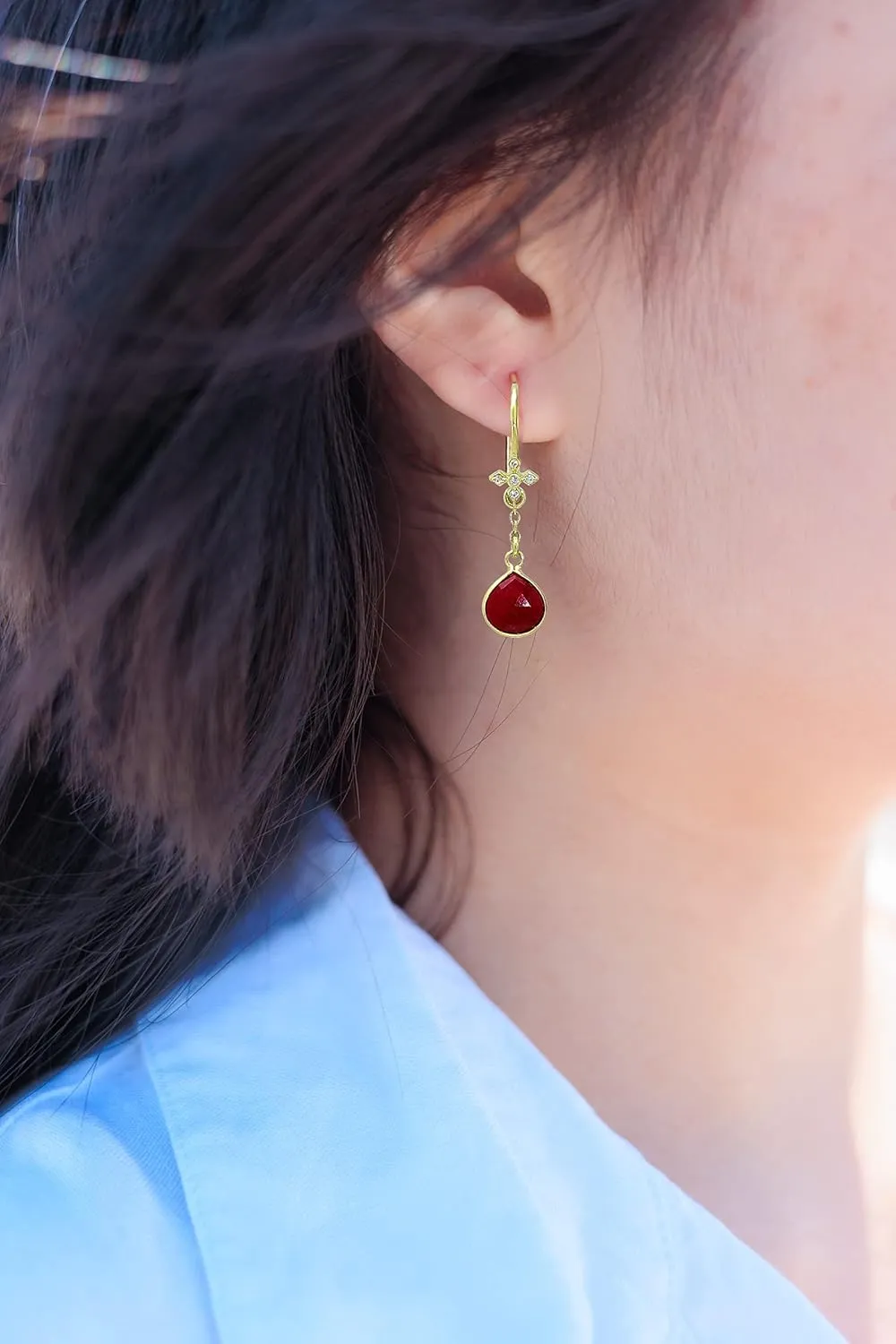 Ruby Earrings for Women in Heart Dangle Drop Shape - 18K Gold Vermeil, Certified 925 Sterling Silver Earring - Hypoallergenic Gold Jewelry for Women, Ideal Mothers Day Gifts, Birthday Gifts for Women